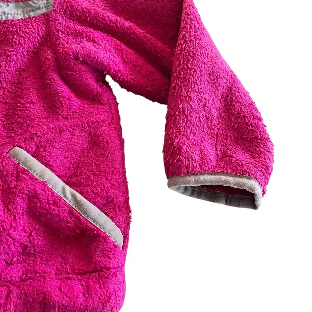 The North Face girls hot pink raspberry polar fleece hooded jacket size 6-12 mos